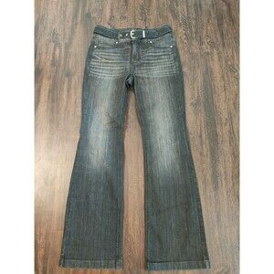 WHITE HOUSE BLACK MARKET Dark Gray Extra Hight Rise Flare Jeans 6 with belt